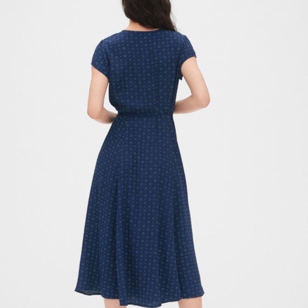 Gap navy blue short sleeve maxi wrap dress with tiny white polka dots, XL - Picture 4 of 11